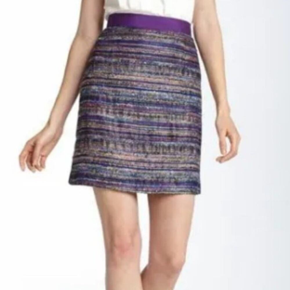 Kate Spade Kylie Tweed Mini Skirt Metallic Purple Gold Stripe Boucle Medium 10